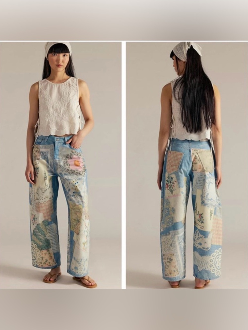 Free People Light Blue Patchwork Wide Leg Jeans
